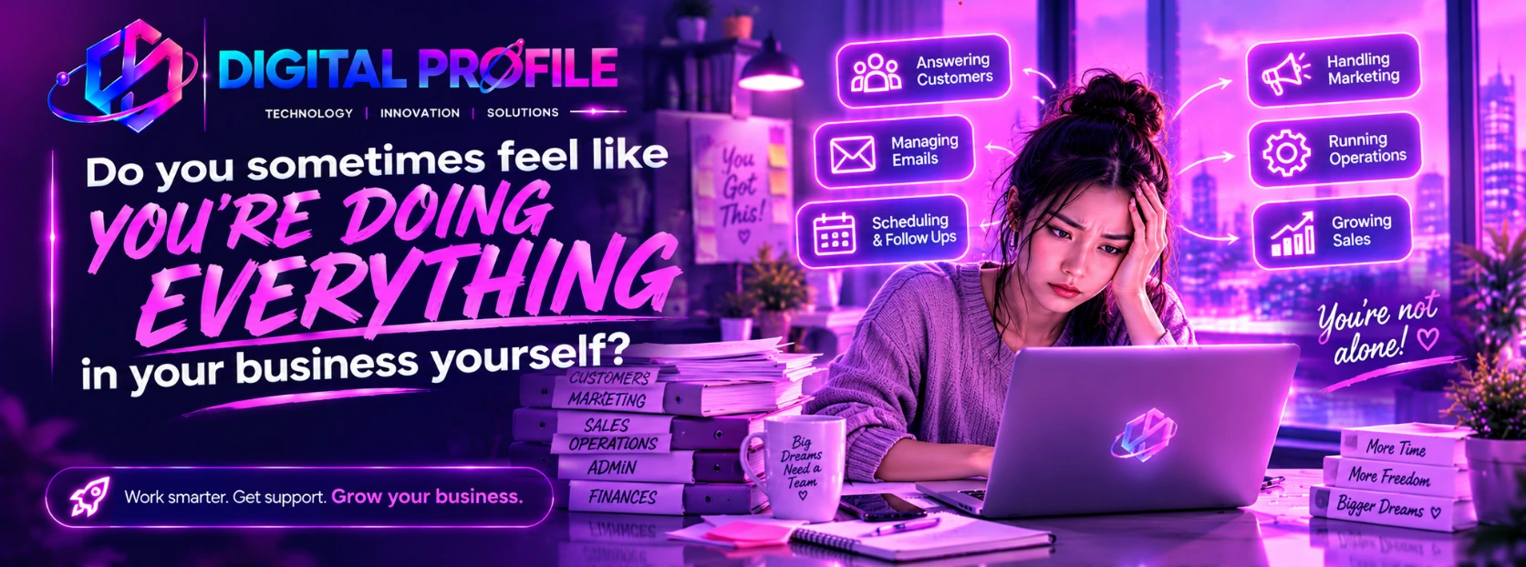 Business owner managing multiple business tasks without automation